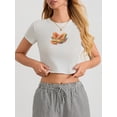 thumbnail image 5 of Michellecmm  Women's Baby Tee Slim Cherry Print Round Neck Short Sleeve Crop Tops, 5 of 9