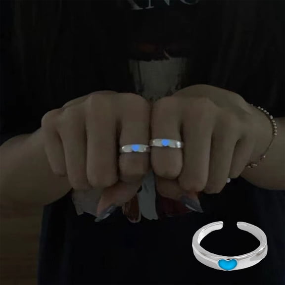 ddioayh Adjustable Luminous Couple Rings with Heart Design Glows Pink and Blue in Dark for Romantic Gifts on Valentine's Day Anniversaries or Special Occasions