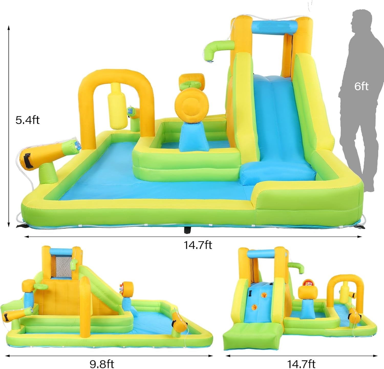 Ktaxon 10-in-1 Inflatable Water Slide Bounce House with Blower, 177" x 118" x 71", Deep Pool Water Park w/ Target Game & Basketball Hoop for Kids Backyard,