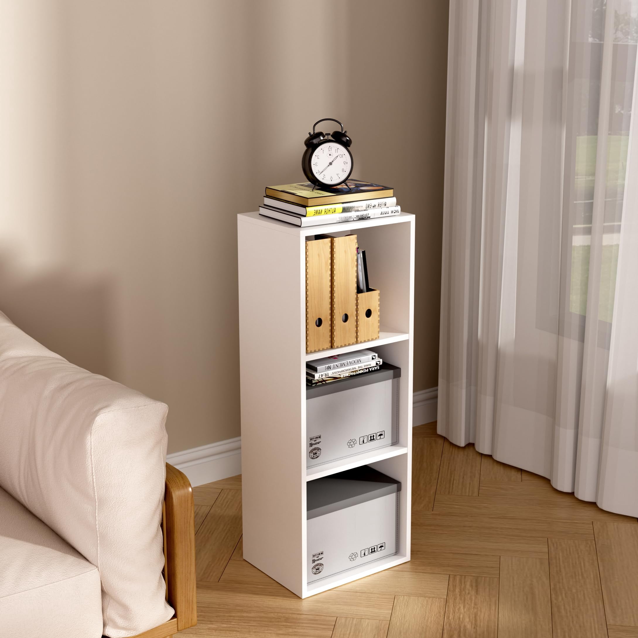 VAFHYLLIS 3 Cube Storage Organizer, 3 Tier Cube Low Bookcase Freestanding Storage Display Organizer for Home Office, Three-Cubes Open Shelf Short Bookshelf (Retro Brown, 3 Cube)