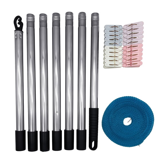 Outdoor Windproof Clothesline Stand Stainless Steel Adjustment Height Up to 1.8m with Full Accessories Set