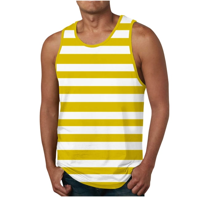 Tanques para Hombre para el Verano Solto Chaleco Raya Impresión Deporte Cuello Redondo Superior