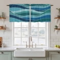 thumbnail image 2 of Turquoise Blue Tier Curtains, Green Gradient Abstract Wave Stripes Light Filtering Kitchen Curtains, 2Pcs Rod Pocket Half Window Treatments Panels for Sink Cafe Cabinet Camper 27.5x24 Inches, 2 of 9