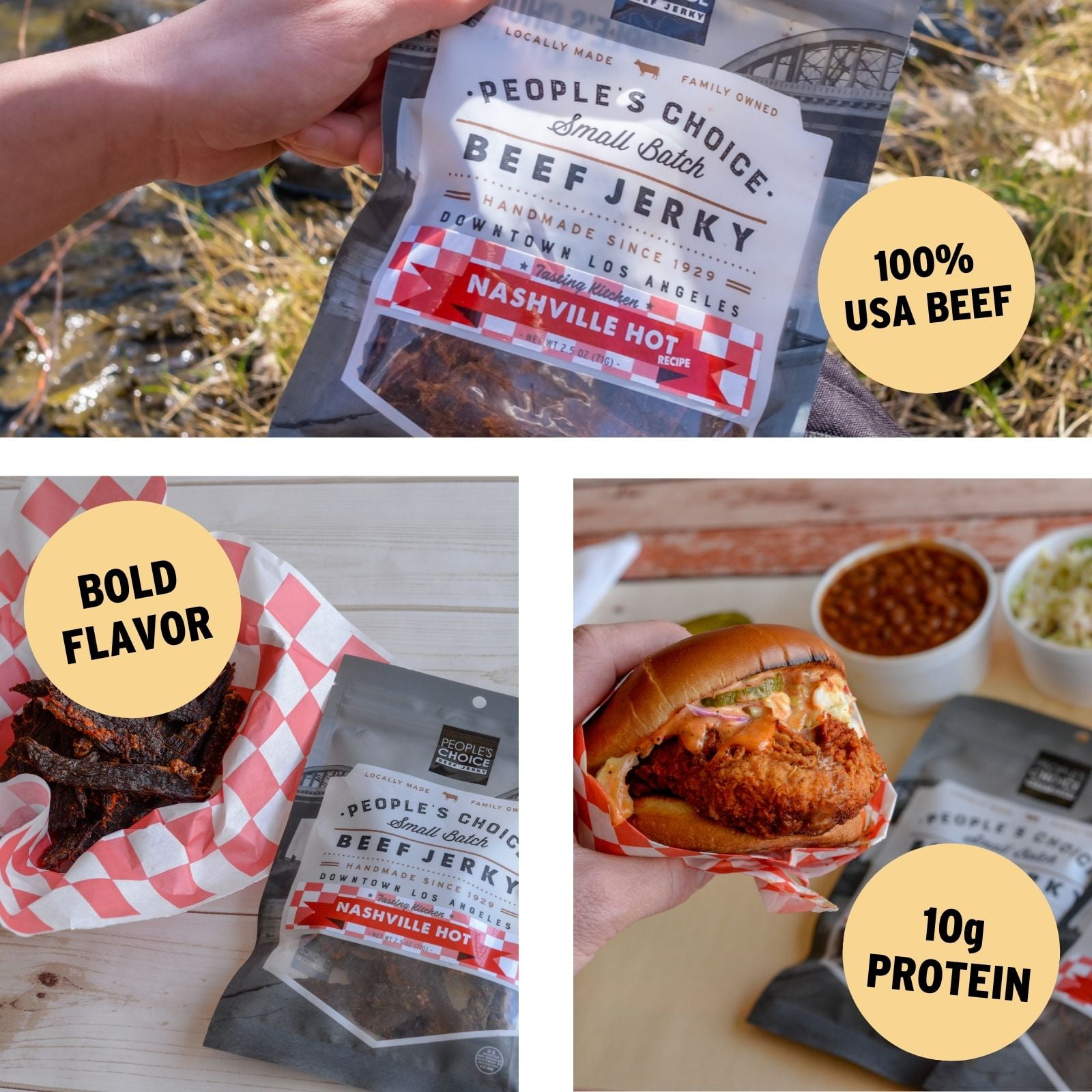 People's Choice Beef Jerky - Tasting Kitchen - Nashville Hot - Spicy Jerky - 1 Pound - 1 Bag