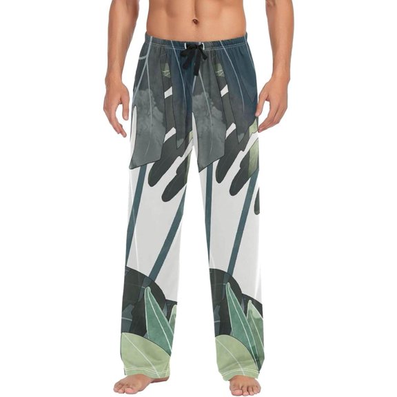 Tropical Palm Leaves Ghost Pajama Pants, Men's Lounge Pants Light with Drawstring and Pockets, Christmas New Year Birthday Father's Day Gifts, XX-Large