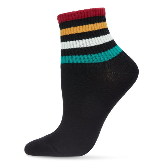 MeMoi Women's Cotton Blend Retro Style Multicolor Stripe Anklet Sock - Womens - Female, 9-11, Black