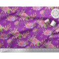 thumbnail image 2 of Soimoi Purple Japan Crepe Satin Fabric Leaves & Rose Floral Print Fabric by the Yard 44 Inch Wide, 2 of 3