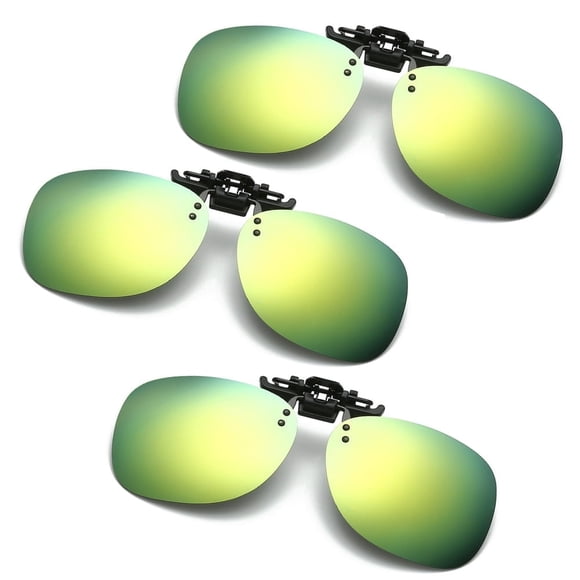 TOP-MAX Polarized Night Vision Sunglasses Clip, Polarized Lens Anti-Glare, Compatible with Most Glasses Frames, Fashionable (3pcs, Yellow Green)