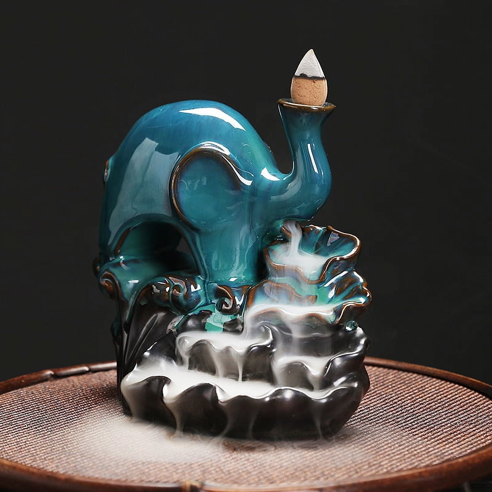 Ceramic Lotus Leaf Sandalwood Incense Burner Smoke Elephant Backflow Incense Holder Home Crafts and Ornaments