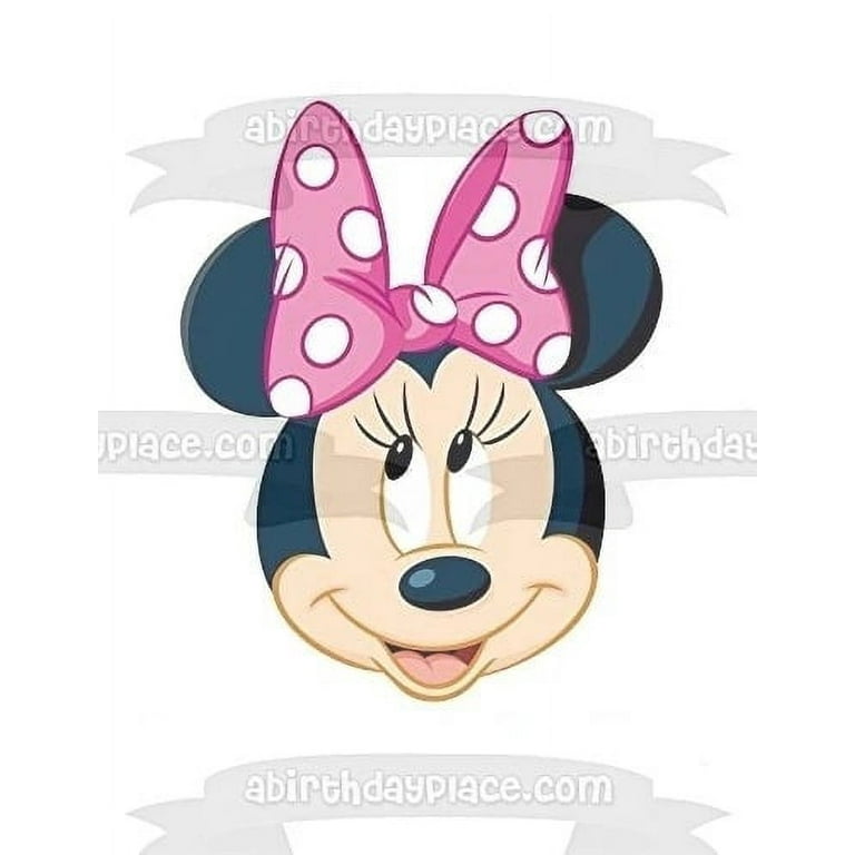 Minnie Mouse Face Pink Bow Edible Cake Topper Image 1/4 sheet 