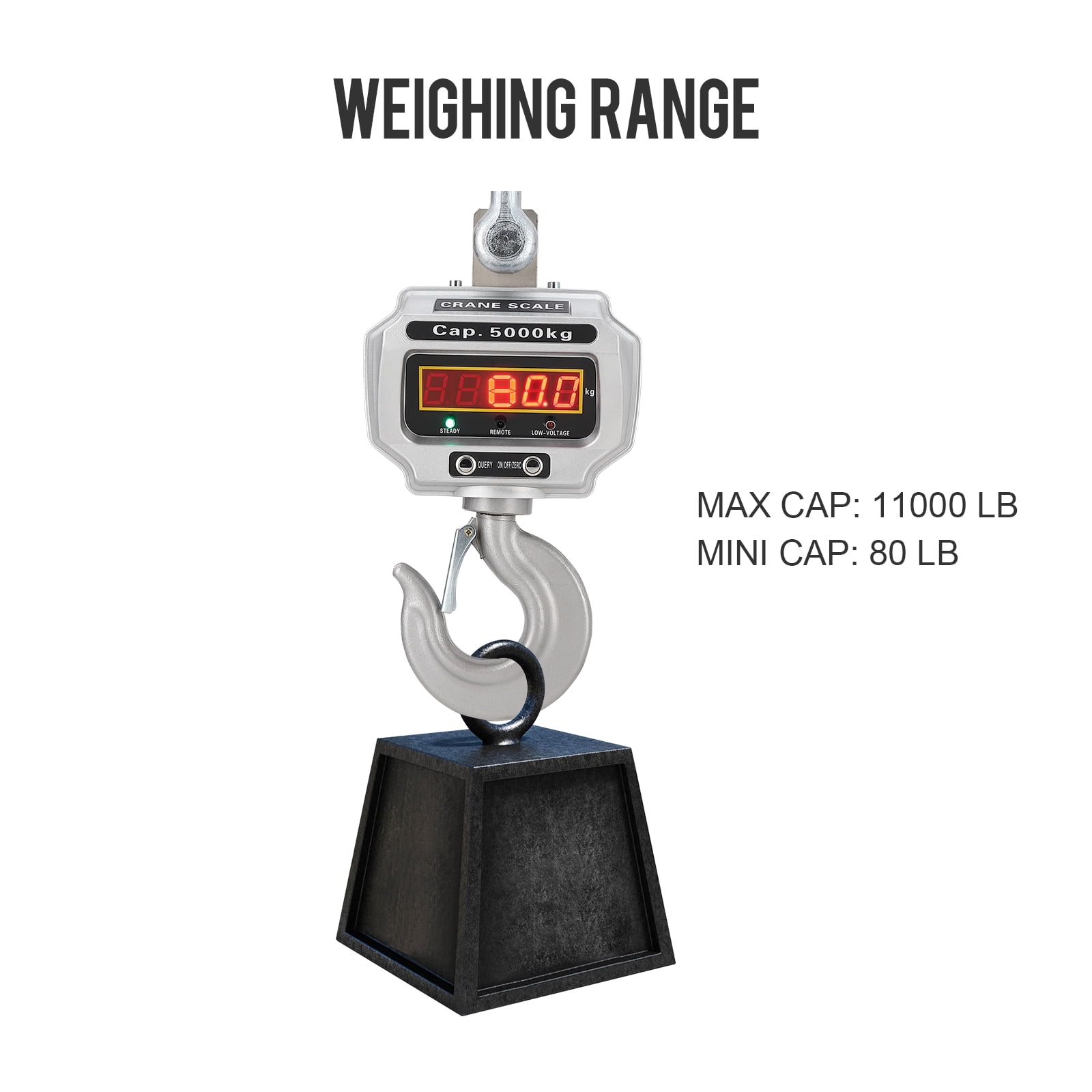 EastVita Industrial Crane Scale,Max Weight 11000lbs/5T,LED Remote Control Display,High Precision Digital Hanging Scale,Construction,Factory,Cast Aluminum