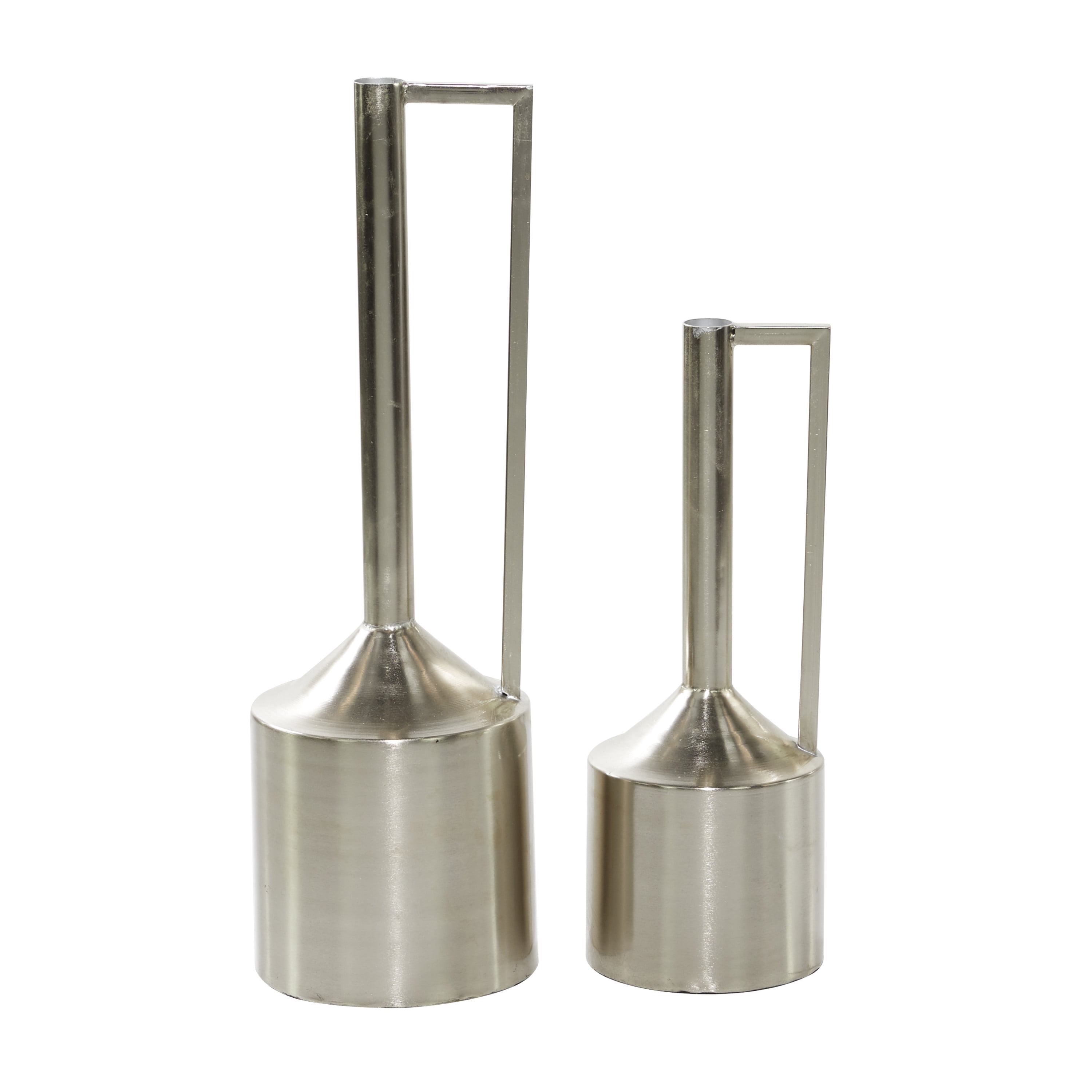 DecMode 16", 22"H Silver Metal Vase with Handles, Set of 2