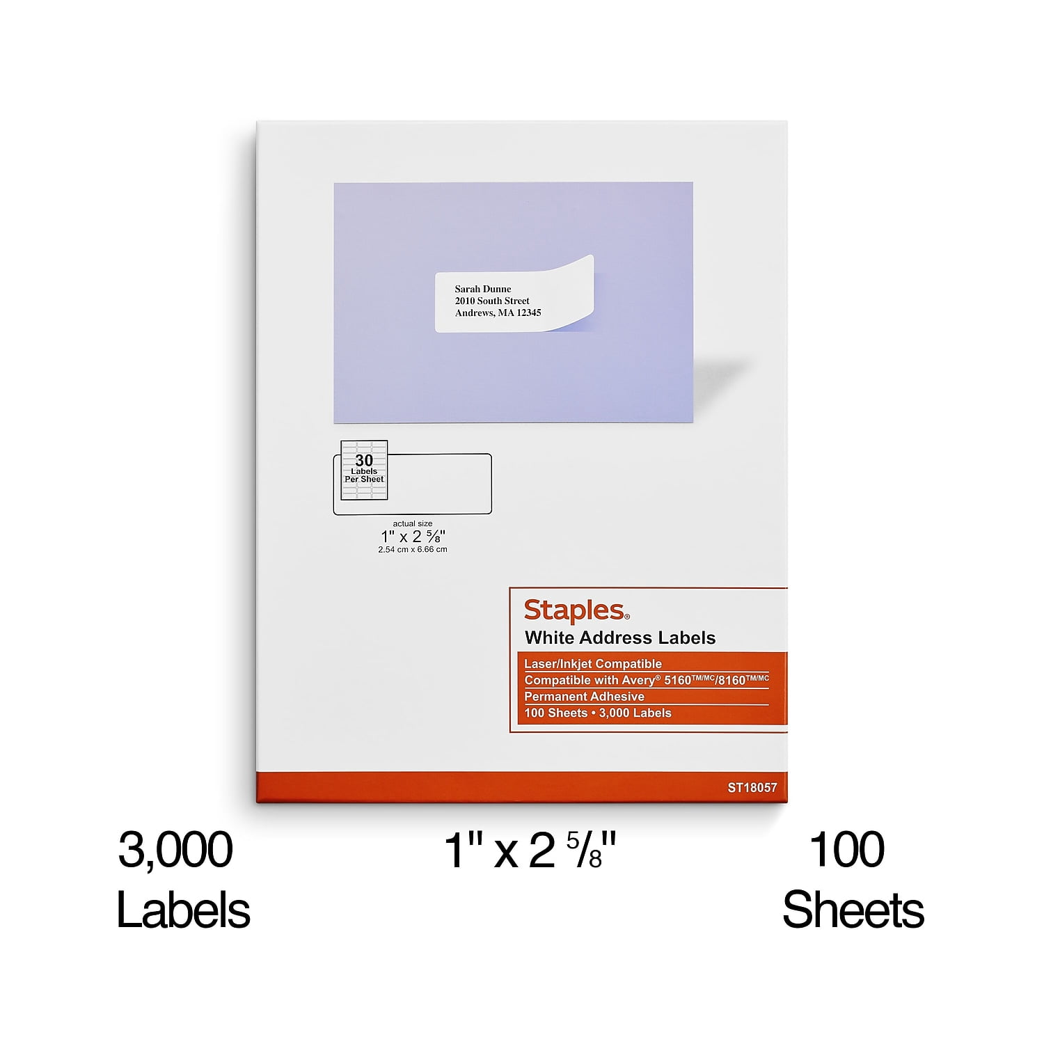 MyOfficeInnovations Laser/Inkjet Address Labels 1" x 2 5/8" White 30 Labels/Sheet 479880