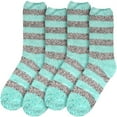 thumbnail image 2 of BambooMN Women's Soft Fuzzy Warm Cozy Comfy Fuzzy Plush Cute Striped Slipper Socks - Blue Grey - Extra Large - 4 Pairs, 2 of 7