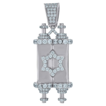 925 Sterling Silver Mens Cubic-Zirconia Star Of David Torah Religious Charm Pendant