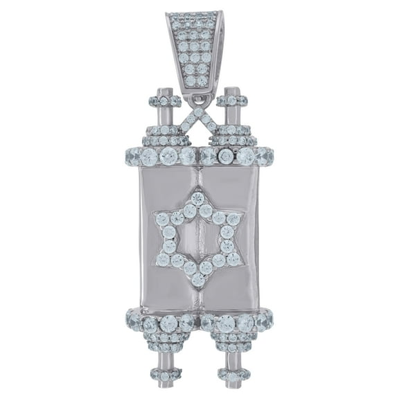 925 Sterling Silver Mens Cubic-Zirconia Star Of David Torah Religious Charm Pendant