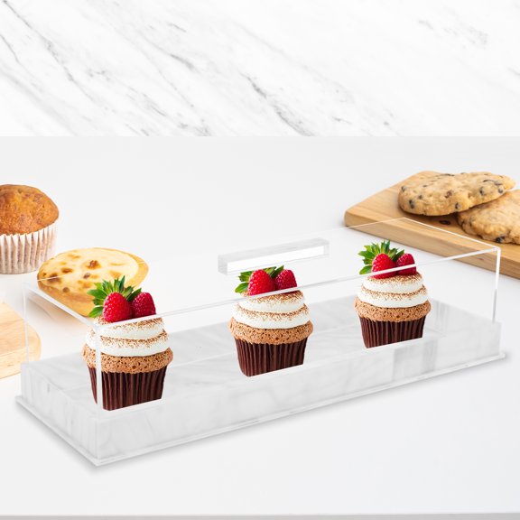 Rectangular Cake Tray with Lid Acrylic Rectangle Cake Stand Clear Rectangle Cake Platter Marbleized Bakery Display Case Reusable Dessert Display Case Cake Tray for Countertop Cakes