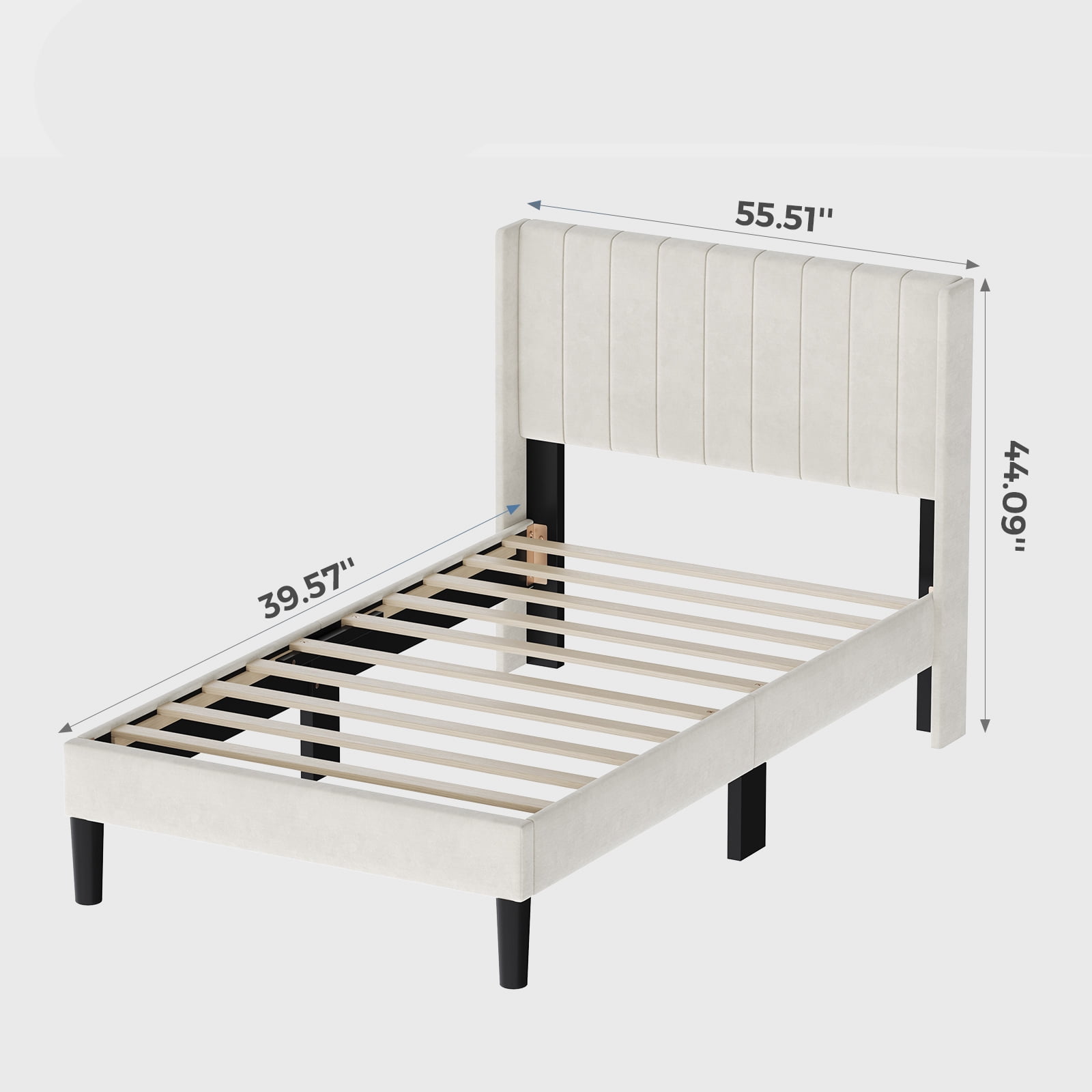 Alvantor Upholstered Bed Frame, Fabric-covered Wing-shaped Headboard and Wooden Crossbars, Bed Frame with Storage Space, Easy Assembly, Noise Free, No Box Spring Needed