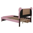 thumbnail image 6 of Full Size Upholstered Platform Bed with Cartoon Ears Shaped Headboard, LED and USB, Fabric Upholstered Platform Bed Frame with Headboard and 2 Drawers(Pink, Full), 6 of 10