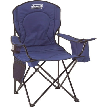 Portable Camping Quad Chair with 4-Can Cooler, Cushioned Seat & Back with Side Pockets & Cup Holder, Carry Bag Included