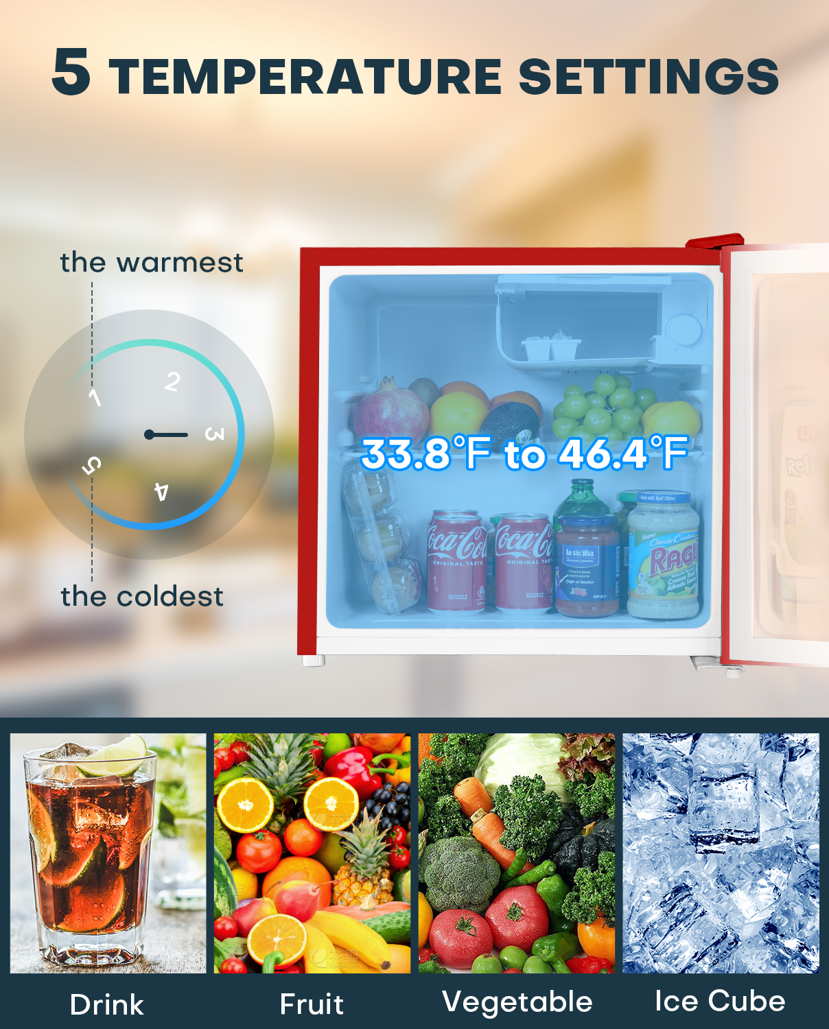 Upstreman 1.7 Cu ft Mini Fridge with Freezer Single Door Compact Refrigerator, Low Noise, Energy Saving, Adjustable Temperature, Reversible Door, for Home Office Dorm, Red FR17