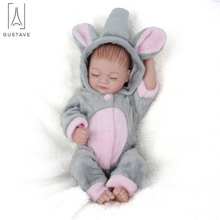 Gustave 11 Inch Lifelike Full Body Silicone Reborn Baby Doll Handmade Newborn Girls Toy Toddler Gift Set with Clothes "Dark Gray"