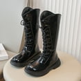 thumbnail image 2 of Ticikt Girls Lace Up Tall Knee High Boots, Side Zipper Platform Non Slip British Style Princess Fashion Long Boots,Black, 2 of 9