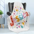 thumbnail image 4 of Jessica Soft Flannel Fleece Throw Blanket, Retro Colorful Motifs Swirls Chevron Zigzags and Happy Hearts Ornate Backdrop, Cozy Plush for Indoor and Outdoor Use, 60" x 80", Multicolor, by Ambesonne, 4 of 5