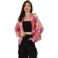 thumbnail image 1 of Disfraz de navidad para mujer, brillante, holográfico, de manga larga, con cremallera, chaqueta metálica con capucha Rosa Claro M, 1 of 5