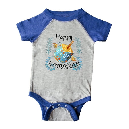 

Inktastic Happy Hanukkah Dreidel and Laurels Gift Baby Boy or Baby Girl Bodysuit