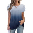 thumbnail image 2 of XYAIXT Women Summer Tops Gradient Color Pleated Fashion Casual Blouses Petal Sleeve T-shirt V Neck Crisscross Strap Tee, 2 of 6