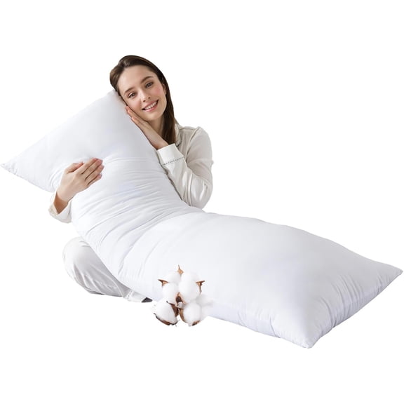 Cotton Body Pillow Insert - Cooling Breathable Full for Side Sleeper Soft Long Bed Adults 20 x 54 inch-White