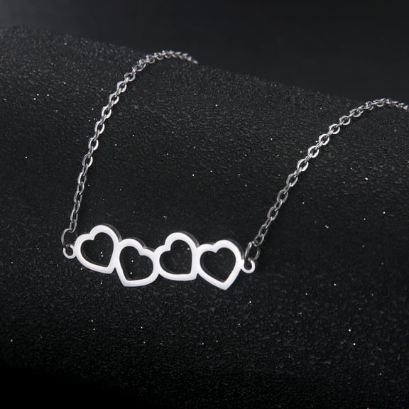 EUEAVAN Silver Four Hollow Love Hearts Pendant Necklace Stainless Steel Jewelry