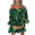 thumbnail image 1 of Ketyyh-chn99 Robes de Printemps pour Femmes 2024 Robe d'Été Extensible Imprimé Floral Col en V Manches Mi-Longues Robe Bohème une Pièce Verte,S, 1 of 5