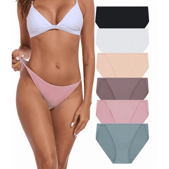 CF High Cut String Bikini Panties Stretchy Soft Modal Low Waist Underwear Ladies Hipster Panties Multi Pack(6C,M)