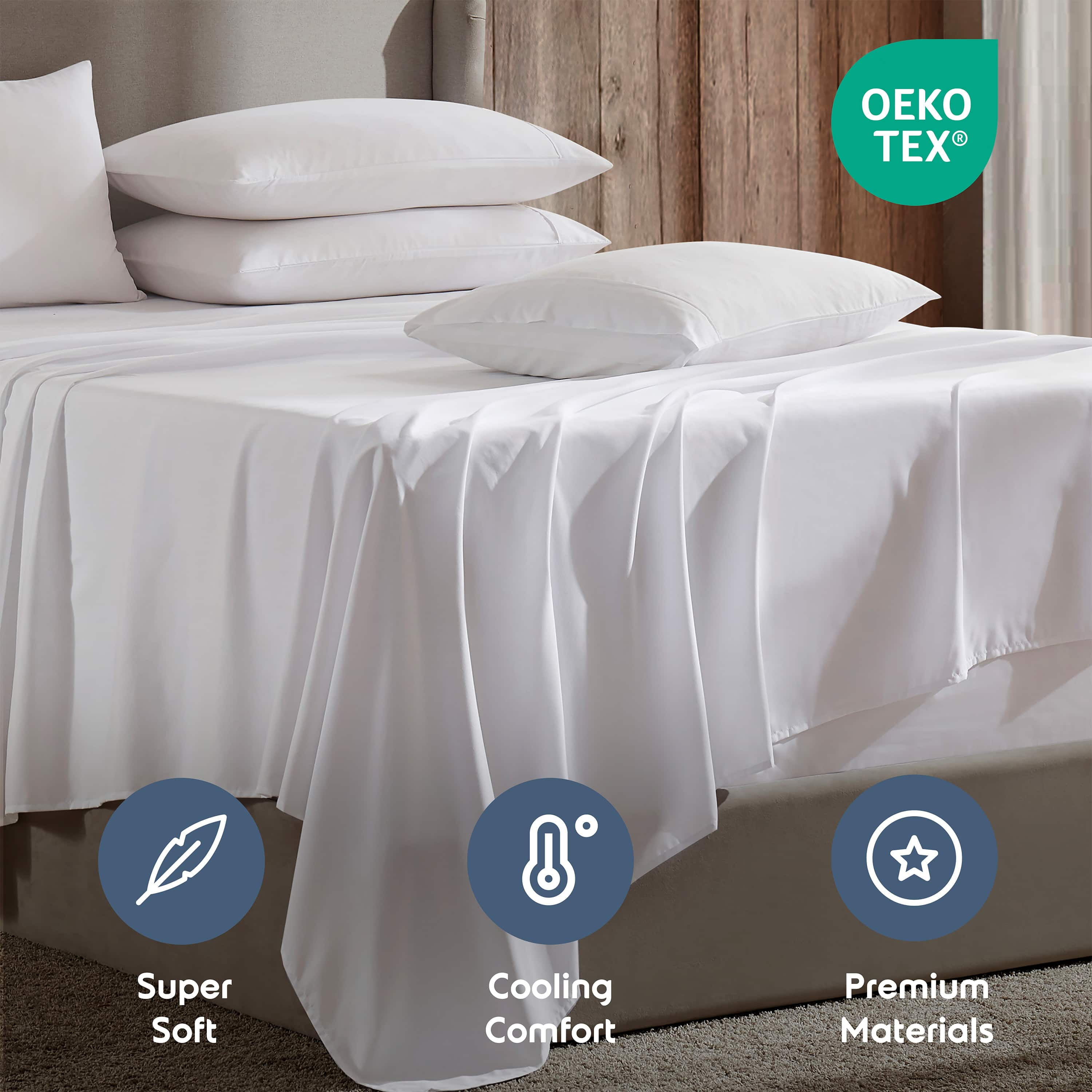 LammaLoe Extra Deep Pocket King Sheets set, Fits 18"-24" Mattress, 6 Piece Soft Microfiber Bed Sheet Sets, White