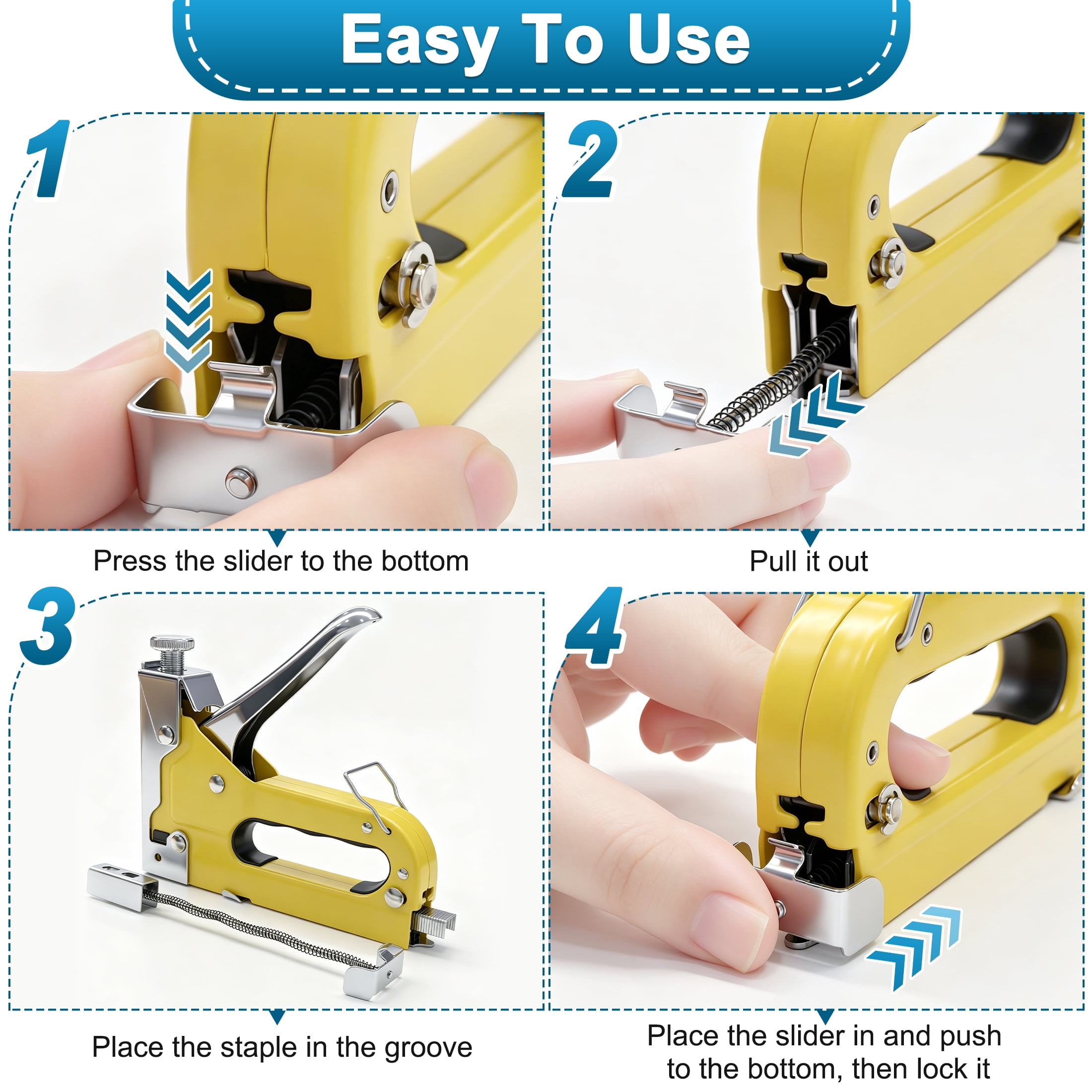 3-in-1 Staple Gun, Manual Staple Gun, Heavy Duty Stapler, Hand Staple Gun with 1500 Pcs Staples, Staple Gun Kit with Staple Remover for Wood, Upholstery, Crafts