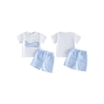 thumbnail image 2 of BemeyourBBs Toddler Baby Boys Summer Clothes Cute Infant Boy 2 Piece Outfits Whale Embroidery Short Sleeve T-Shirts Elastic Waist Stripe Shorts Set, 2 of 8