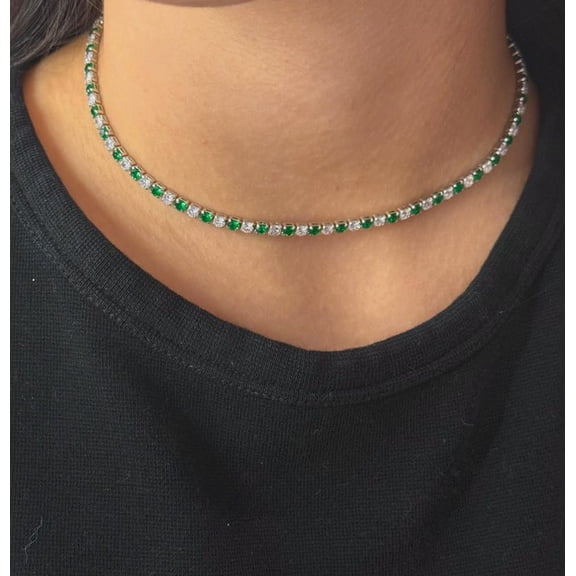 Green 3mm Tennis necklace choker | green and white CZ | 14k plated | gift for her | necklace | trendy jewelry| Christmas | gift | holiday| choker