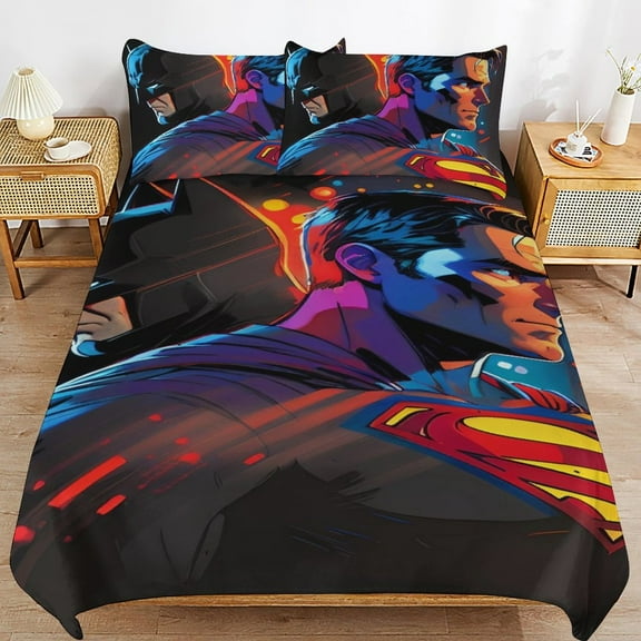 Superman Duvet Cover Bedding Set Cartoon Print Soft Quilt Cover 3 Pieces, 1 Comforter Cover & 2 Pillowcases for Kids Teens Boys Girls Room Decor 86"x70"