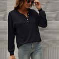 thumbnail image 3 of Henley Tops for Women Button V Neck Pullover Jumper Elegant Plain Long Sleeve T Shirt Solid Warm Autumn Winter Ladies Casual Sweatshirt, 3 of 5