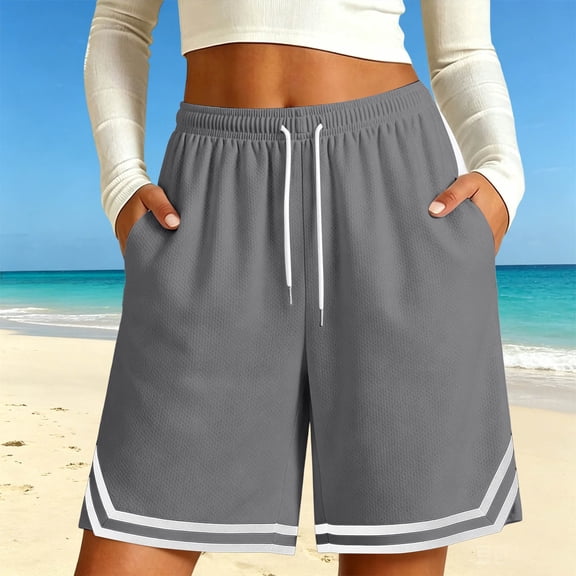 Aimik Athletic Shorts for Women Summer Casual Fashion Solid Workout Fitness Short Pants with Drawstring Double Pockets