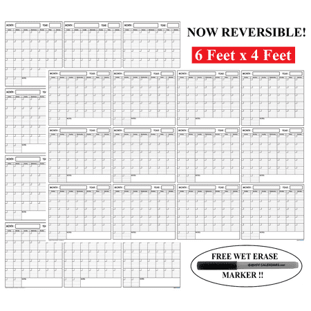 48x72 XXL Undated Wall Calendar Blank Reusable Erasable Yearly Laminated Planner