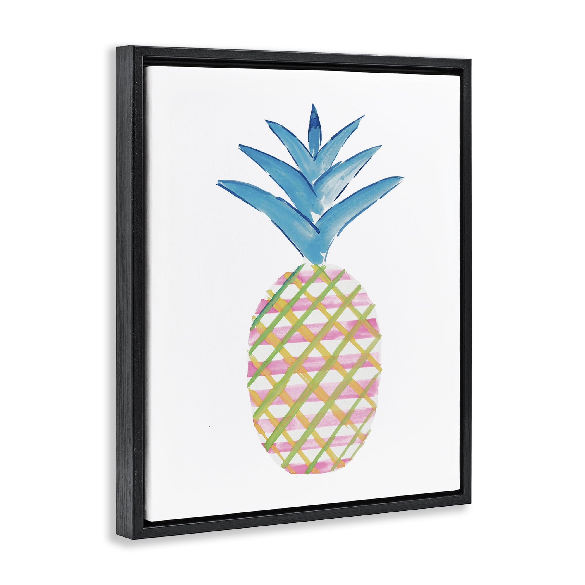 Stupell Industries Tropical Tartan Pineapple Food & Beverage Painting Black Floater Framed Canvas Art Print Wall Art, 17 x 21