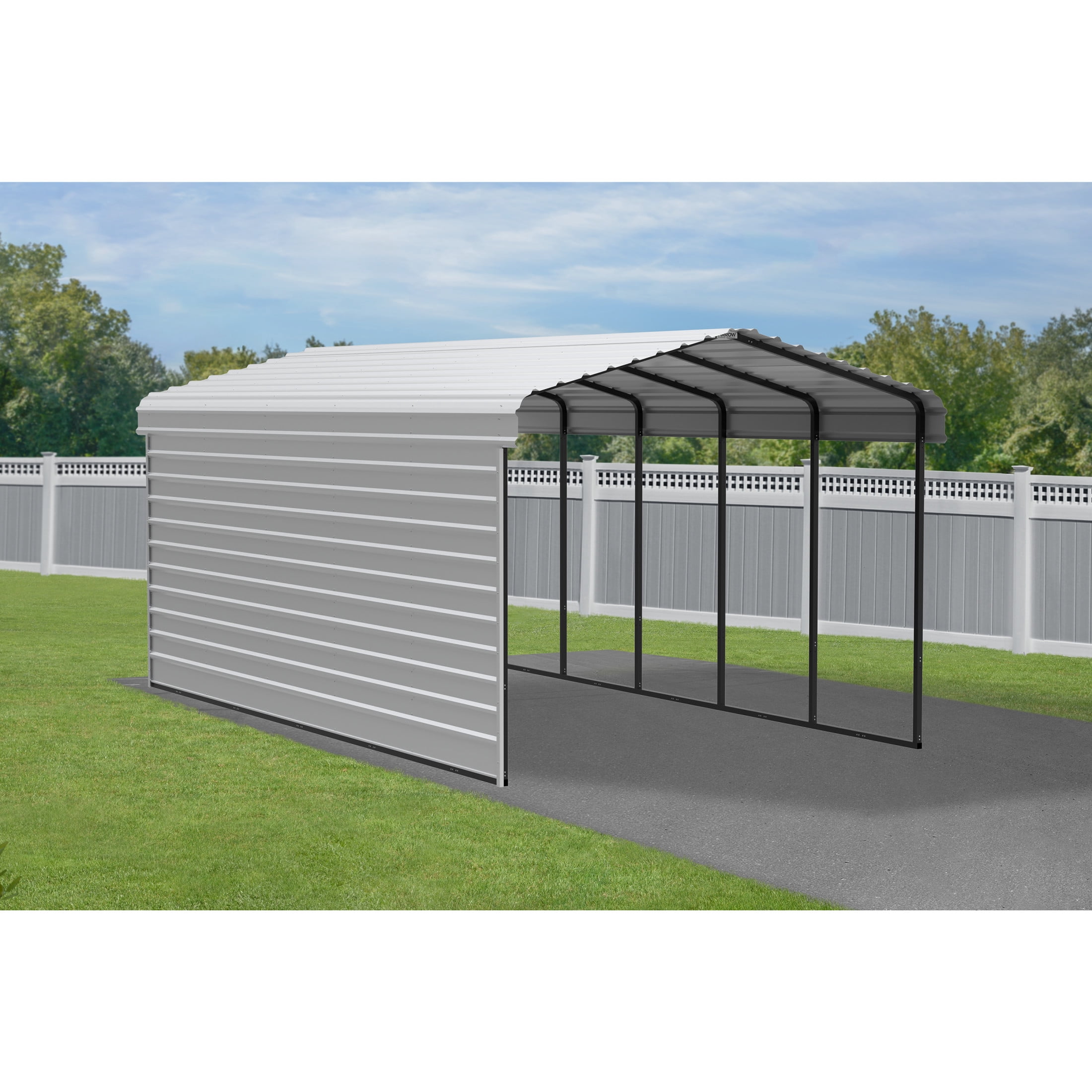 Arrow 12 x 24 x 9 ft Eggshell Carport With 1 Side Wall Kit