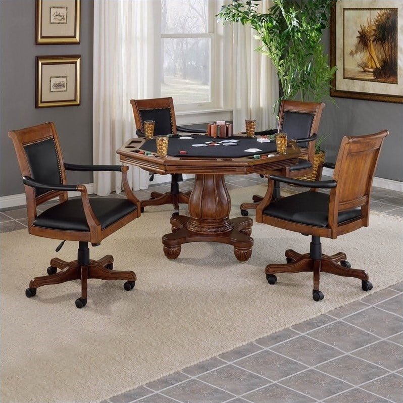 Hillsdale Furniture Kingston Wood 5 Piece Game Table with Caster Chairs