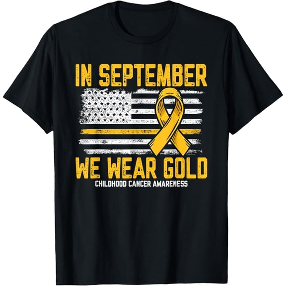 In September we Wear Gold Us Flag Childhood Cancer Awareness T-Shirt