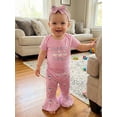 thumbnail image 4 of BemeyourBBs Newborn Baby Girls Duck Outfit Summer Clothes Infant Girls Cute Duck Print Short Sleeve Romper with Flare Pants Set Headband, 4 of 9