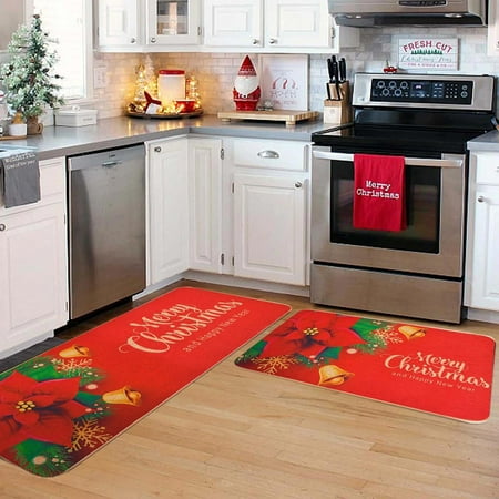 

zhiyu christmas kitchen carpet (2 pieces) merry christmas kitchen carpet washable cushion comfortable kitchen carpet set