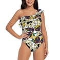 thumbnail image 2 of Yiaed Happy Skeleton Print Women One Piece Swimsuits Tummy Control One Shoulder Bathing Suits Pattern Ruffle Swimwear-X-Large, 2 of 8
